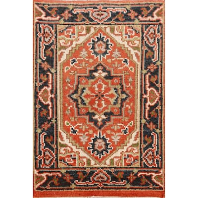Orange Heriz Serapi Foyer Rug Oriental Handmade Wool Carpet - 2'0" x 3'0"