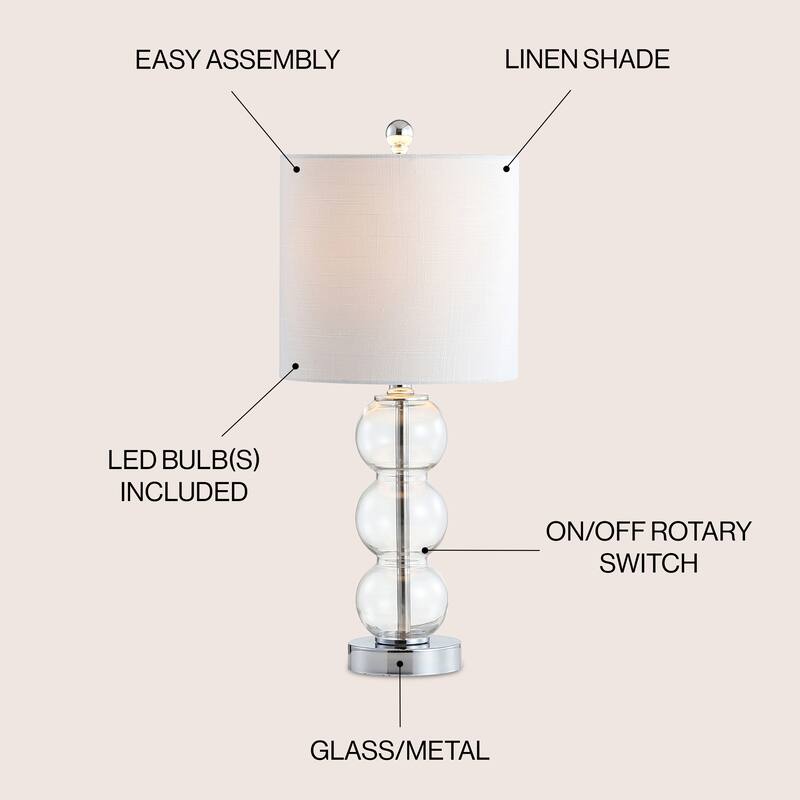 Wilson 21" Glass/Metal LED Table Lamp, White/Brass Gold by JONATHAN Y