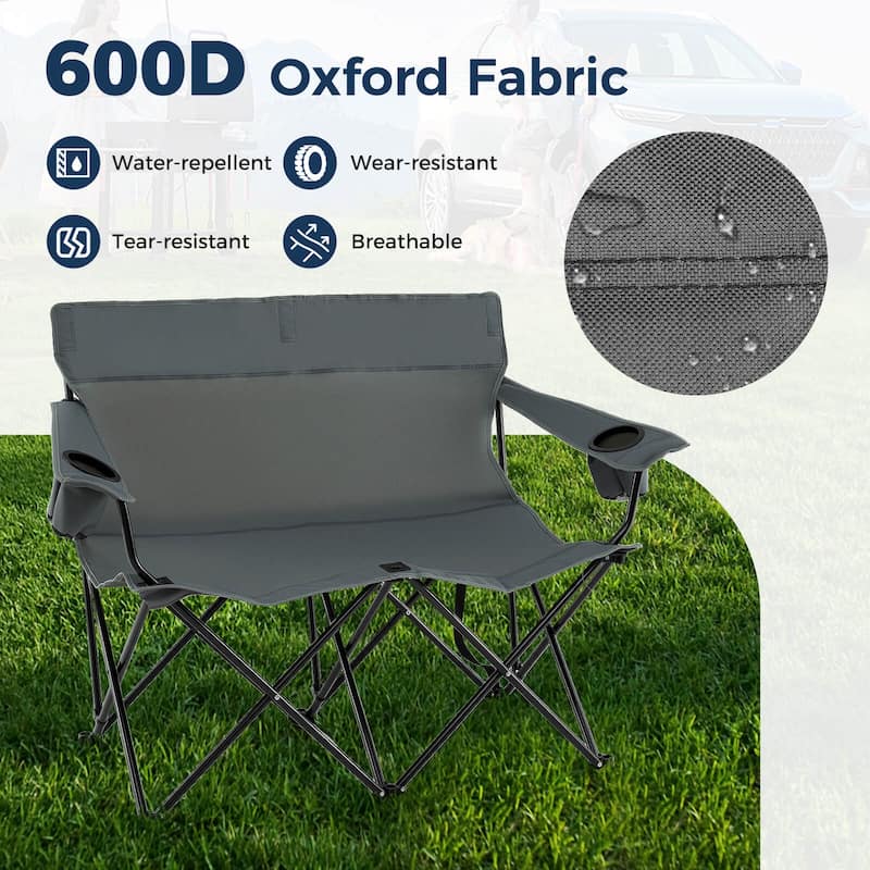 Costway 2-Person Outdoor Folding Loveseat with Cup Holders Armrests