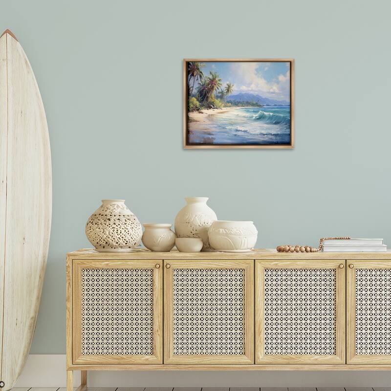 Stupell Tropical Coast with Rolling Waves Framed Floater Canvas Wall Art Design By Franklyn Gregory