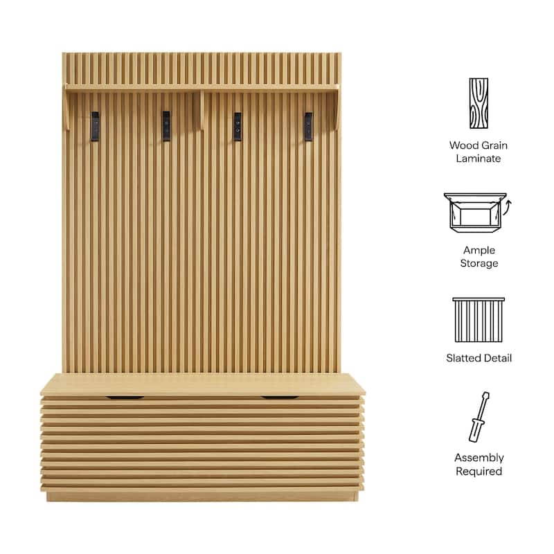 Render Fluted 3-in-1 Hall Tree With Storage Bench and Coat Rack