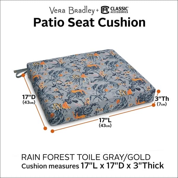 dimension image slide 2 of 11, Vera Bradley by Classic Accessories Water-Resistant Patio Seat Cushion