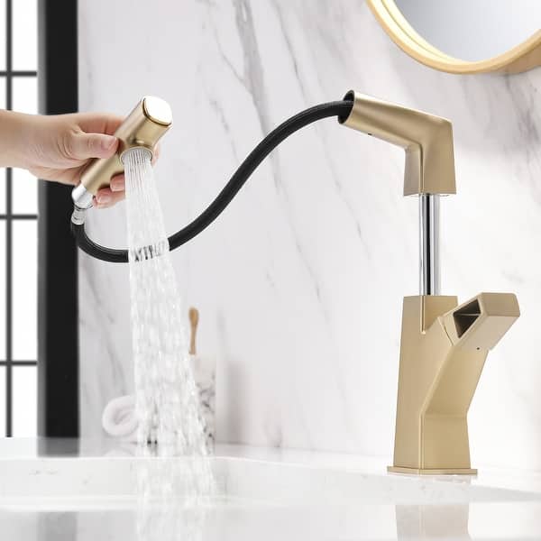 3Way Lift and Swivel Bathroom Sink Pull Out Faucet Single Hole with