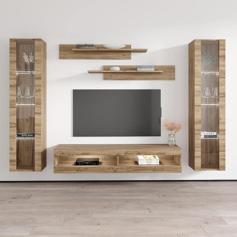 Fly AB2 34TV Wall Mounted Floating Modern Entertainment Center - Oak