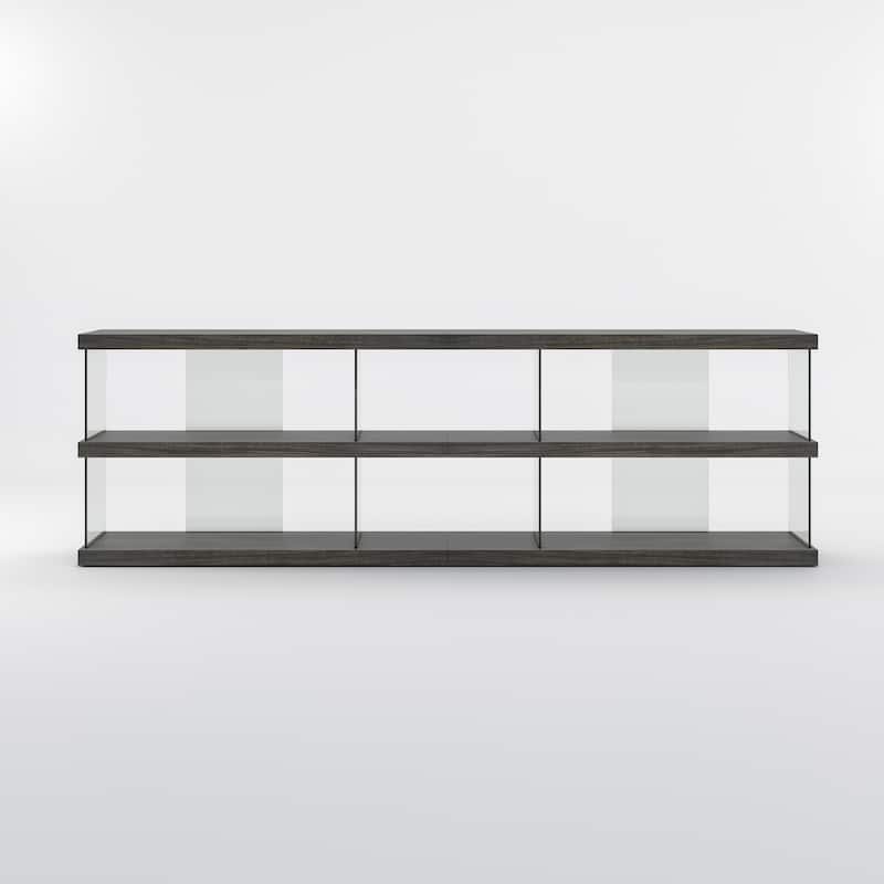 Davee 3 Tires Modern Glass-panel Display Shelf - 94.5'' x 29.5'' x 16''