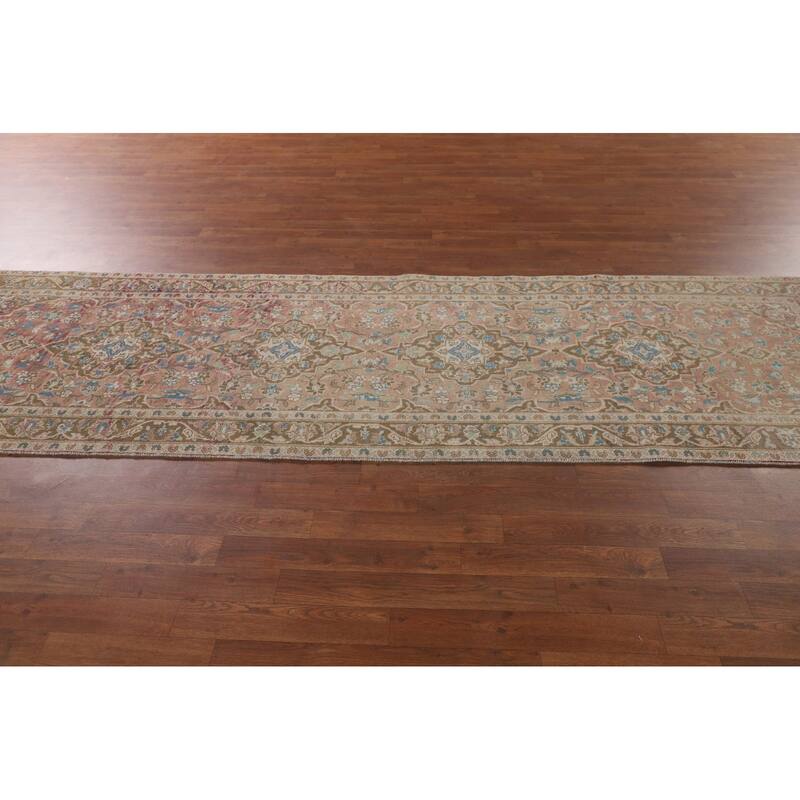Kashan Persian Vintage Runner Rug Handmade Wool Carpet - 3'1"x 10'7"