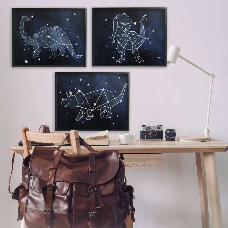 Stupell Night Sky Dinosaur Constellations Outer Space, 3pc Multi Piece Framed Wall Art Set