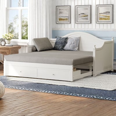 Twin Size Wood Daybed with Pop-Up Trundle and Storage Drawers by Harper&Bright Designs