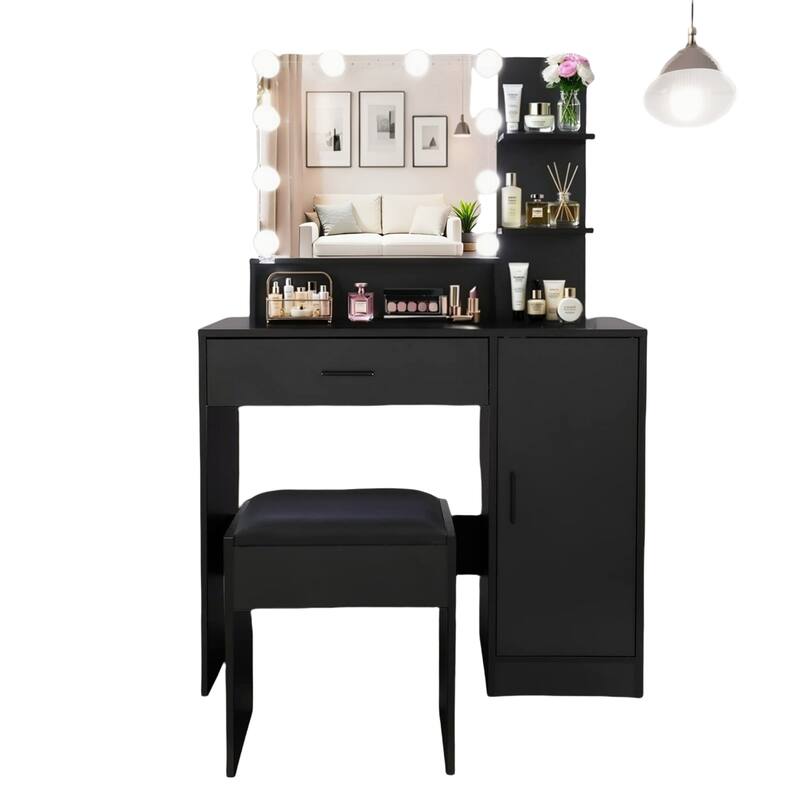 Vanity Desk w/ Large Storage Makeup Table,Adjustable Brightness Mirror