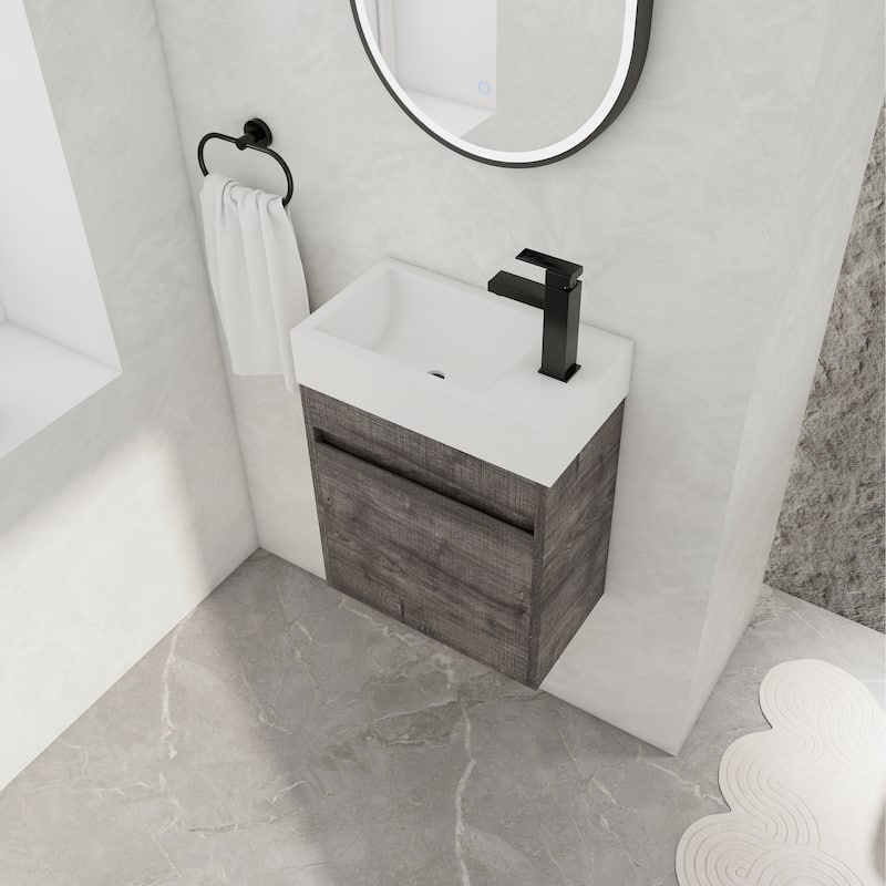 GDFStudio - Ellis Modern 18" Floating Wall-Mounted Bathroom Vanity with White Resin Sink