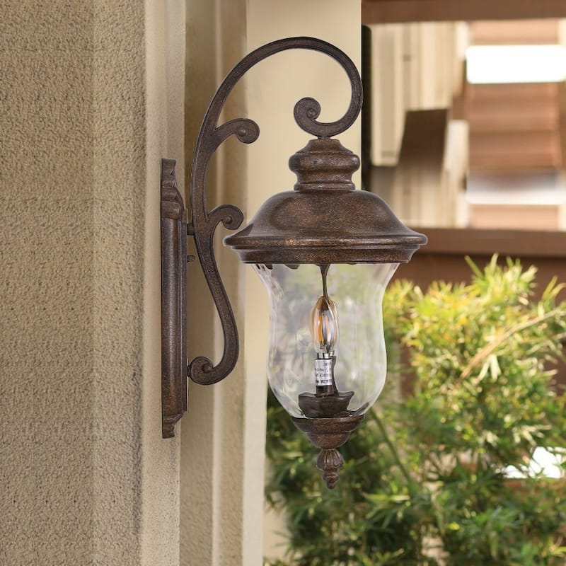 Rustic Outdoor Wall Sconce Light with Clear Glass Shade(No Bulb) - Bronze