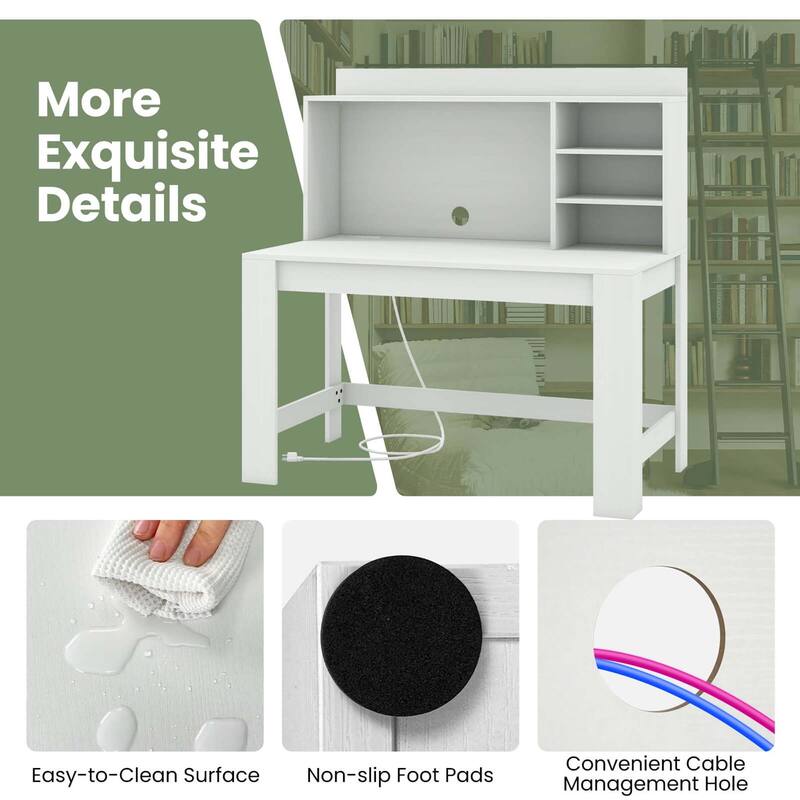 Costway Computer Desk with Hutch 2 Power Outlets USB & Type-c charging - See Details