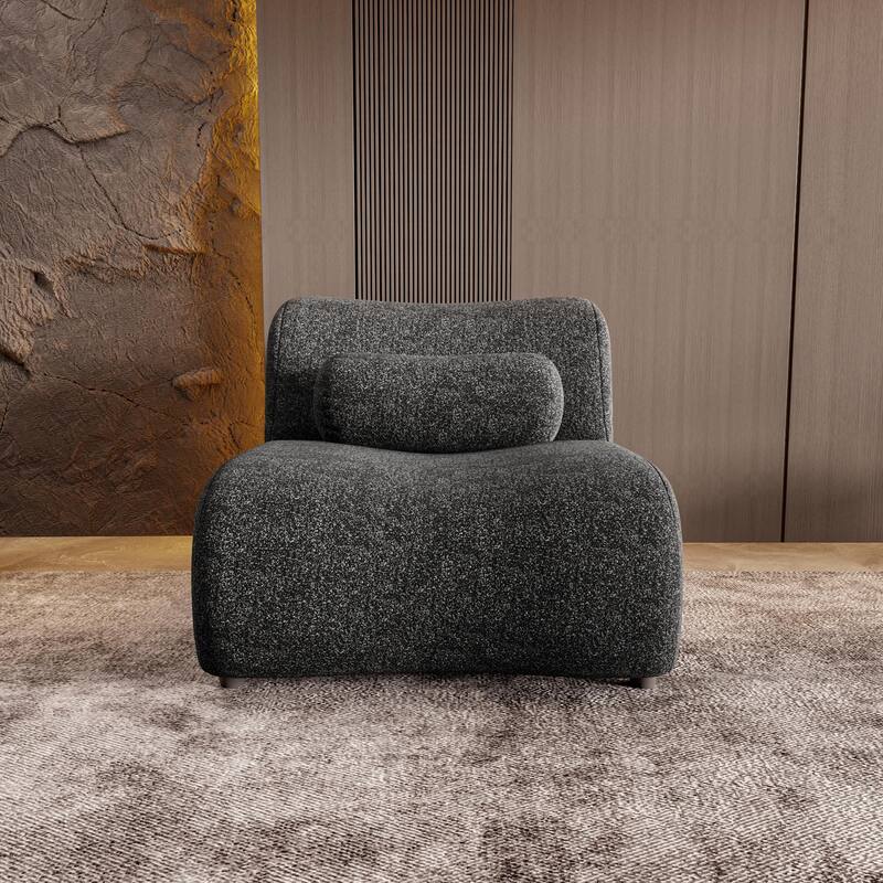 Modern Armless Lounge Sofa with 70° Reclined Backrest and Cylindrical Pillows for Living Room and Guest Room