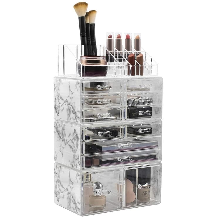 Sorbus Cosmetic Makeup and Jewelry Storage Case with 12 Drawers and 16 Slots - 4-Piece Set