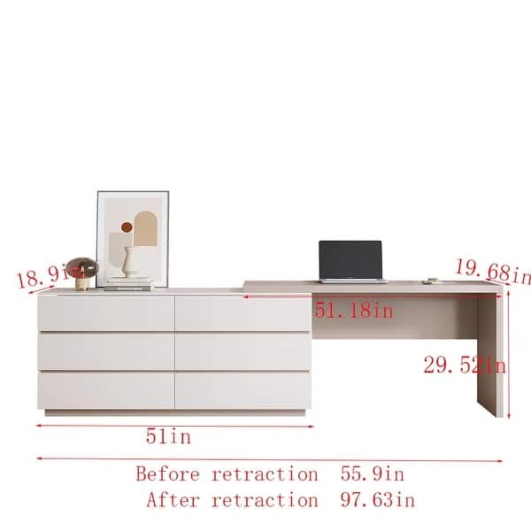 Modern Home Office Expandable Dresser Desk Combo with Drawers - Bed ...