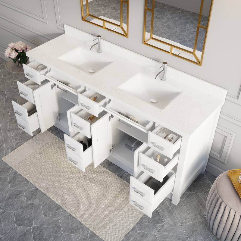 Calumet 75-in Solid Hardwood Bathroom Vanity with Engineered Stone Countertop