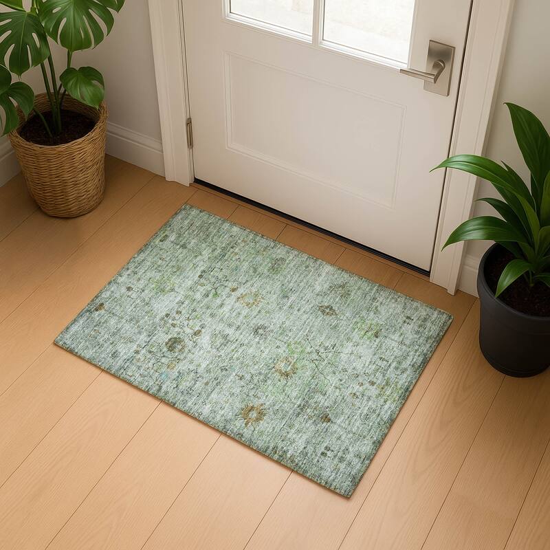Premium Washable Super Soft Vintage Traditional Mayfield Rug - Aloe - 1'8" x 2'6"