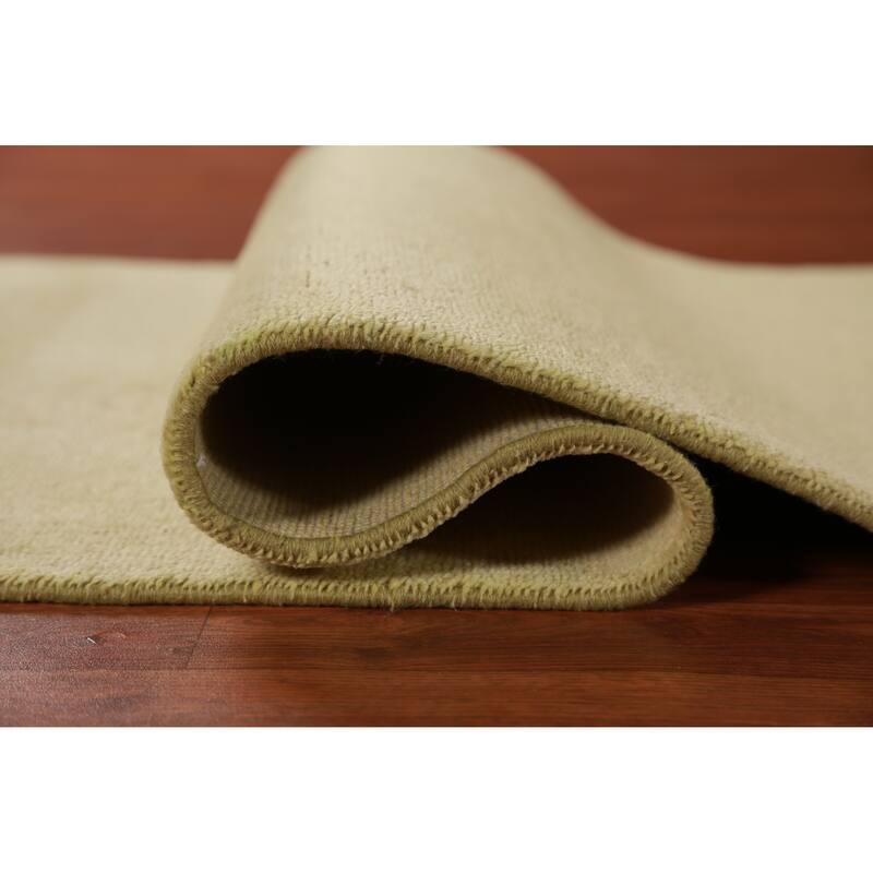 Hand Knotted Oriental 100% Wool Carpet Modern Solid Green Gabbeh Runner Rug - 8' 0'' X 2' 10''