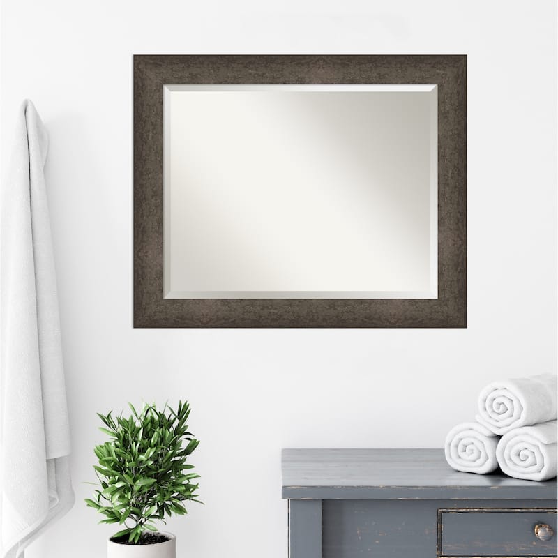 Dappled Beveled Wood Framed Bathroom Vanity Wall Mirror