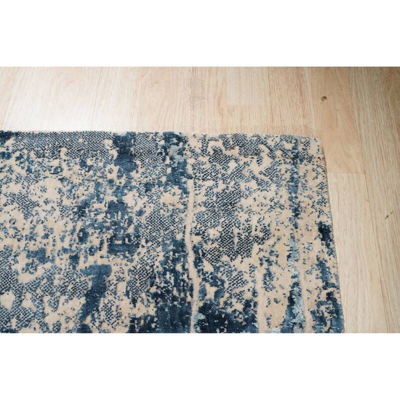 EORC Hand-Knotted Wool Hand-Crafted Rug, Ivory/Dark Teal | Elegant and Durable Area Rug for Enhancing the Comfort and St