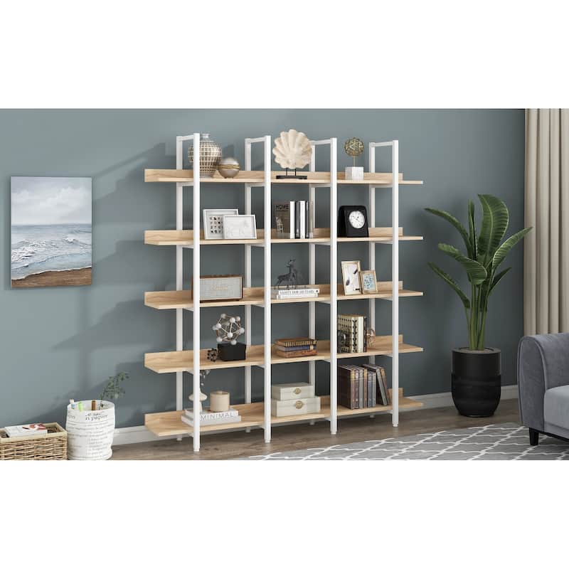 Roomfitters 5-Tier Office Bookcase, Industrial Bookshelf with Open Display Design, MDF Shelves and Metal Frame