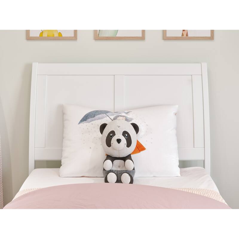 Solid Wood Sleigh Bed Frame Twin Low Profile Platform Bed with Footboard - White Finish