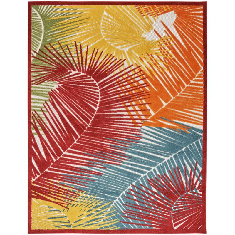 HomeRoots Palm Leaf Contemporary Rectangle Outdoor Rug - 10' X 13'