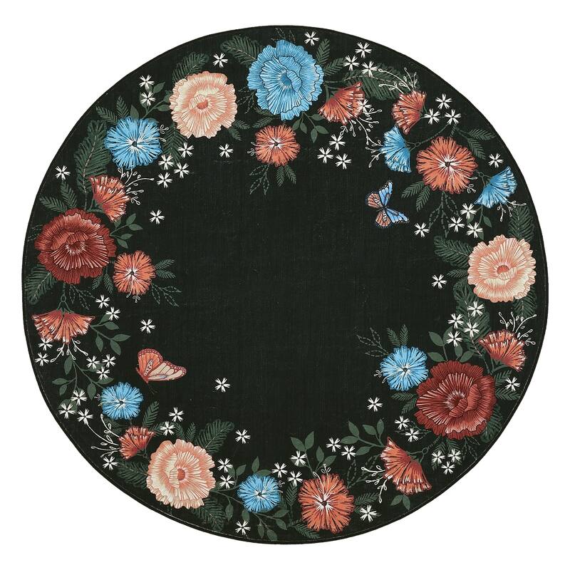 Area Rugs for Living Room Bedroom Washable Modern Floral Rug Scalloped Non-Slip Low Pile Carpet