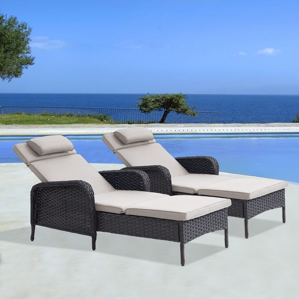 Outdoor PE Wicker Chaise Lounge Set