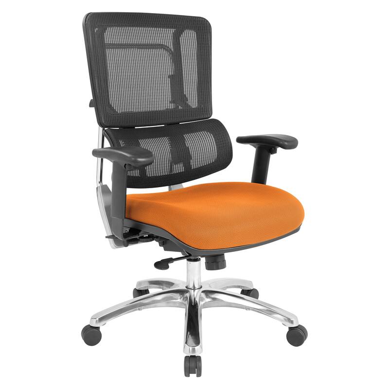 Black Mesh Back with Custom Fabric Seat and Chrome Base - Orange