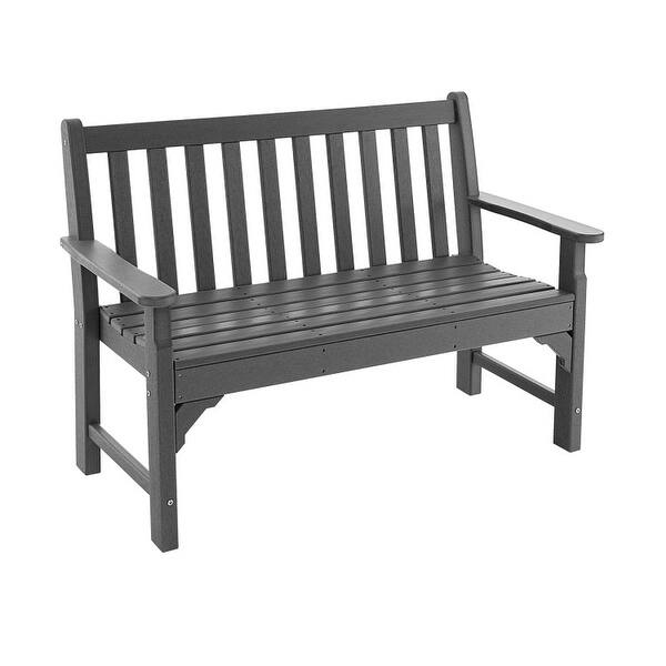 slide 2 of 9, All-Weather HDPE 2-Person Garden Bench with Backrest and Armrests-Gray - 50" x 24" x 35"