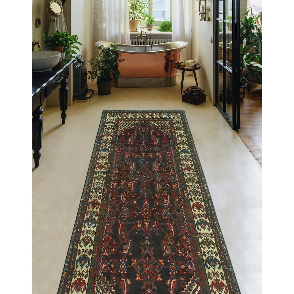 Fine Vintage Distressed Mitra Charcoal/Ivory Runner - 3'6" x 9'11"