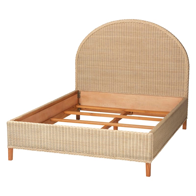 Lanica Japandi Sun-Bleached Braided Rattan Queen Size Bed