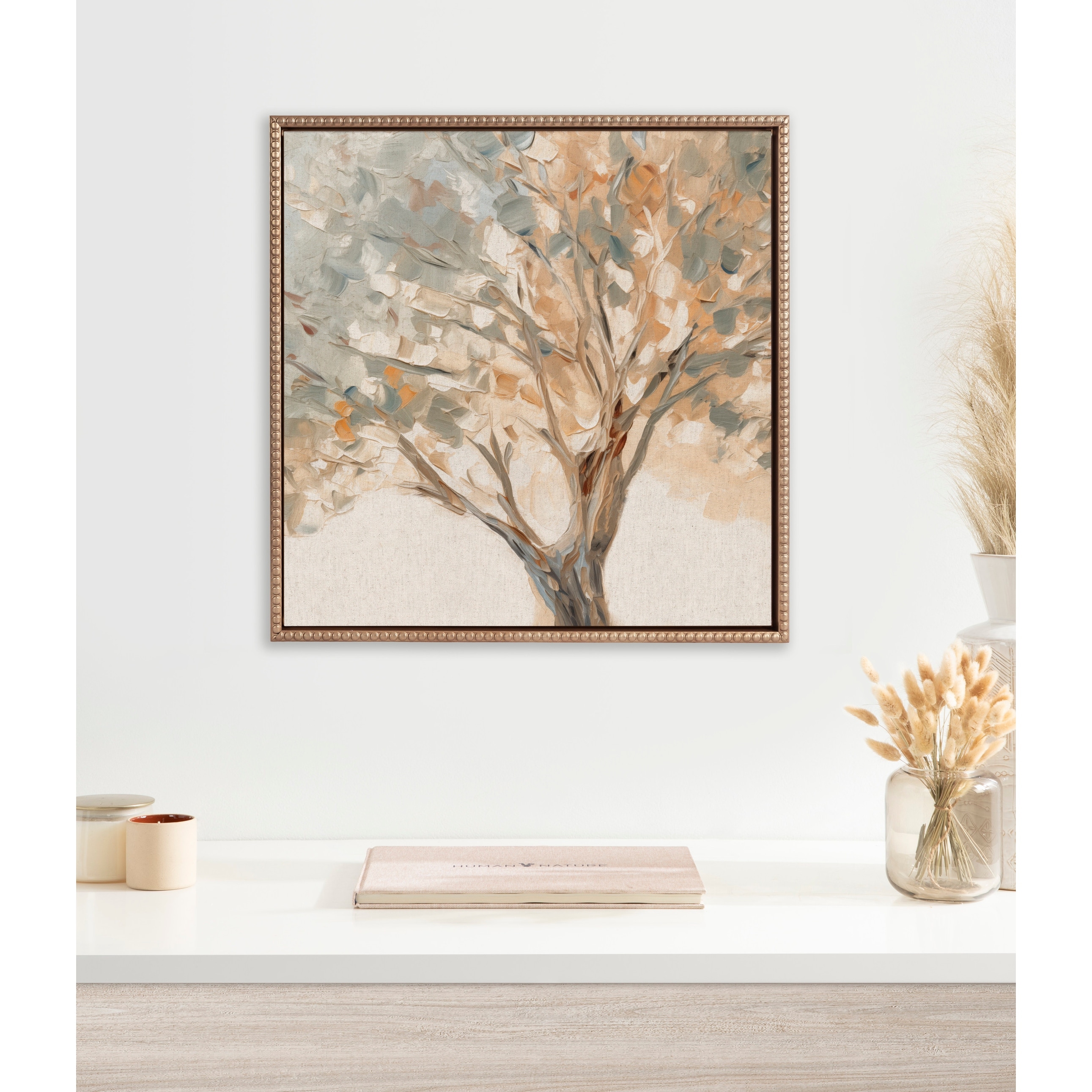 Kate and Laurel Sylvie Beaded Mediterranean Tree Framed Canvas by The Creative Bunch Studio