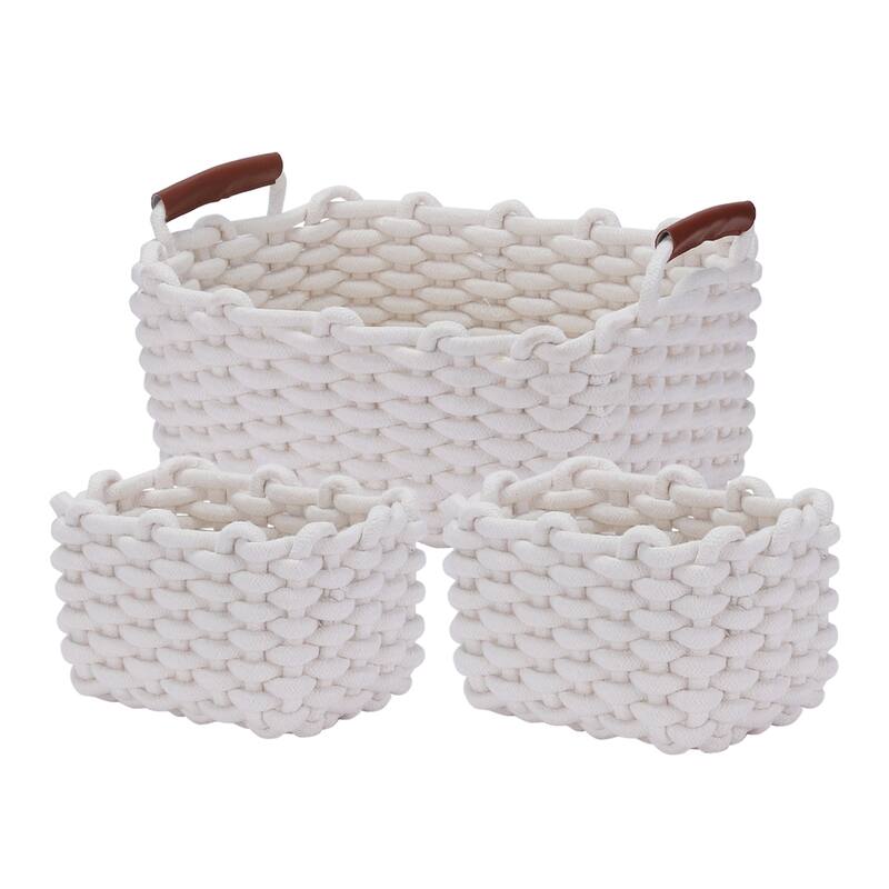 3 Pack Woven Storage Basket, Shelf Closet Storage Bin with Handles for Key Tray Bowl for Entryway Desk - 7*5.5*5in/12*8.3*6.3in