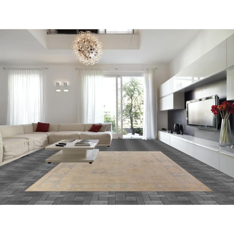 Hand Knotted Oriental 100% Wool Carpet Transitional All-Over Beige & Ivories Oushak Area Rug - 13' 8'' X 10' 1''