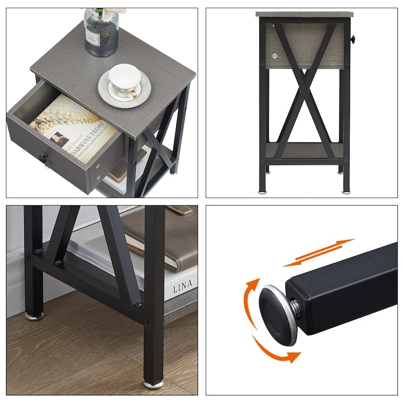 Modern 1-Drawert Nightstands X-Design with Storage Shelf, Set of 2 Nightstands