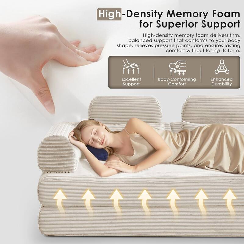 Convertible Sleeper Sofa Bed, 78.5" Corduroy Foldable Loveseat Sofa, King Size Floor Mattress Couch, No Assembly Required