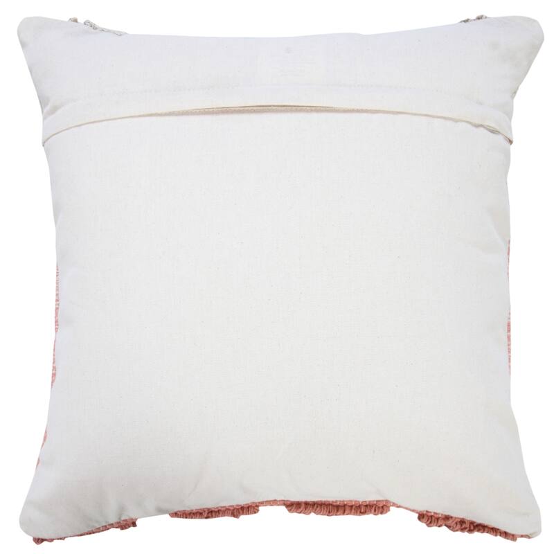 Handwoven Jacquard Square Cotton Throw Pillow Cover - 20" - Cream and Pink