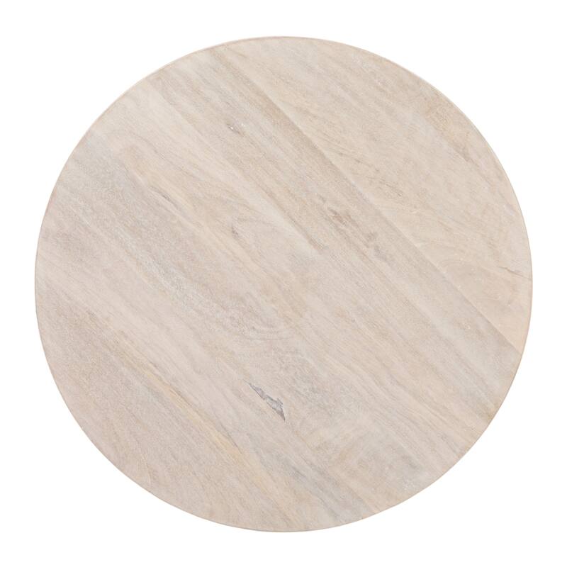 Round Mango Wood Table with 2 Cane Shelves