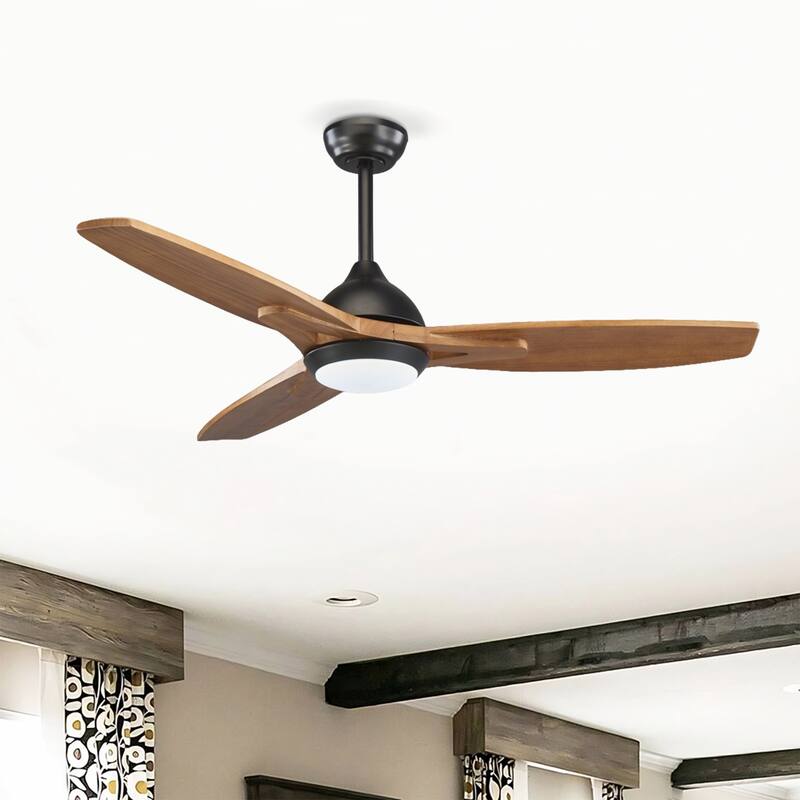52 in. Indoor/Outdoor Brown Retro 5-Palm Leaf Shaped Blades Tropical Ceiling Fan without Light - Matte Black