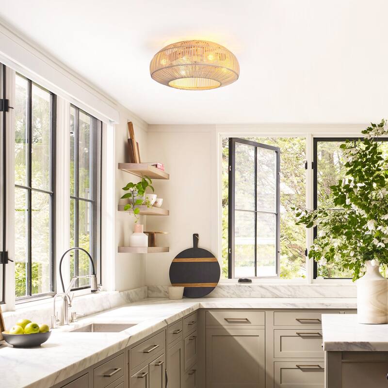 20" 4-Light Farmhouse Flush Mount Ceiling Fan with Light