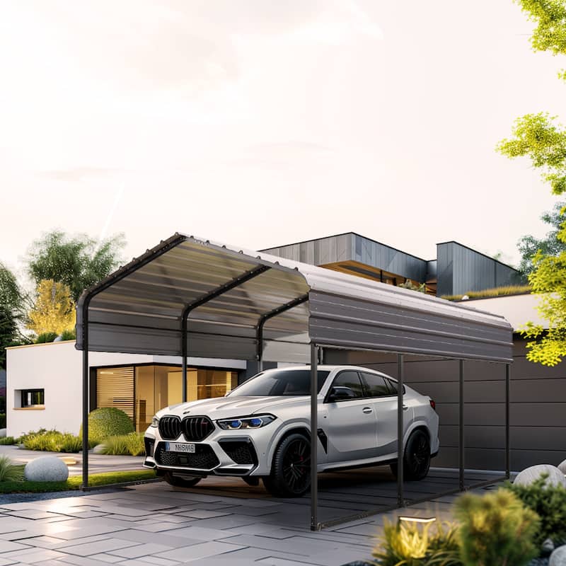 MAISON ARTS Heavy Duty Metal Carport with Galvanized Steel Roof for Cars, Boats, and Tractors - Without Sidewalls - 10' x 15'