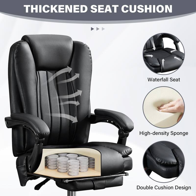 Massage Office Chair with 6 Vibration Points Heated Footrest, Tiltable Backrest and Padded Armrests, for Office