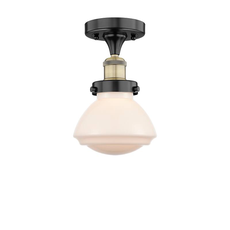 Innovations Lighting Olean - 1 Light 7" Semi-Flush Mount - Matte White/Black Antique Brass