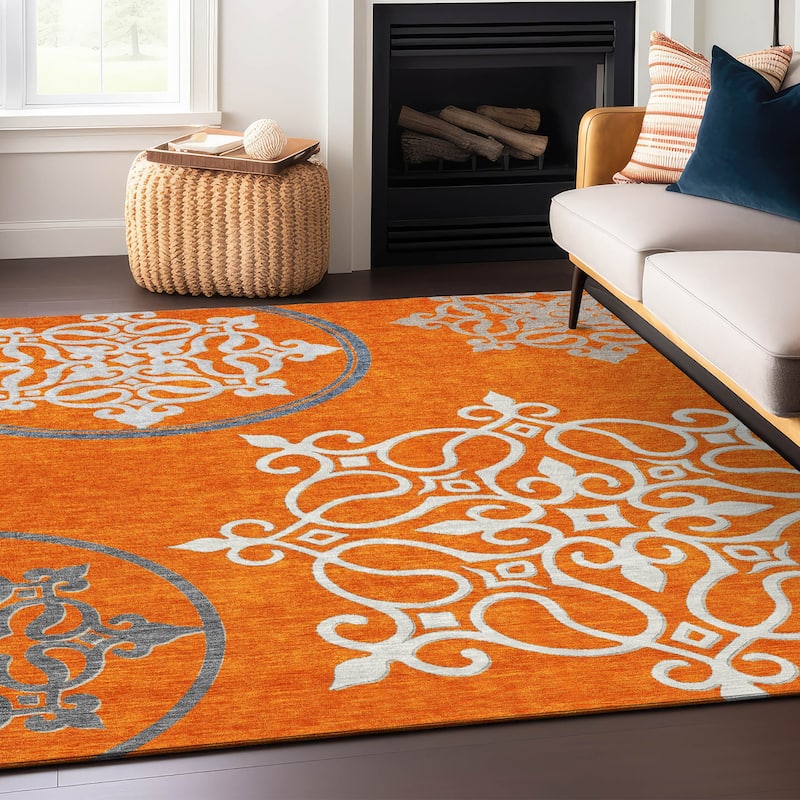 Machine Washable Indoor/ Outdoor Chantille Bold Medallions Rug