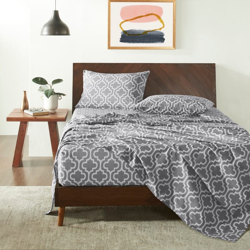 Superior Flannel Cotton Trellis Pocket Bed Sheet Set - Twin XL - Grey