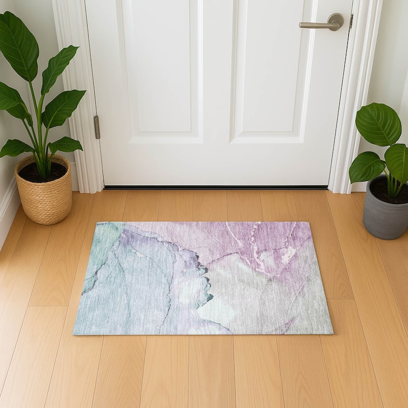 Premium Washable Super Soft Abstract Watercolor Mayfield Rug - Seafoam - 1'8" x 2'6"