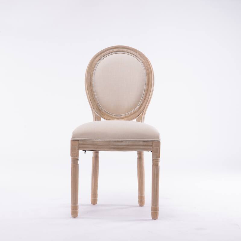 French Style Solid Wood Frame Linen Fabric Oval Back Dining Chair,Set of 2