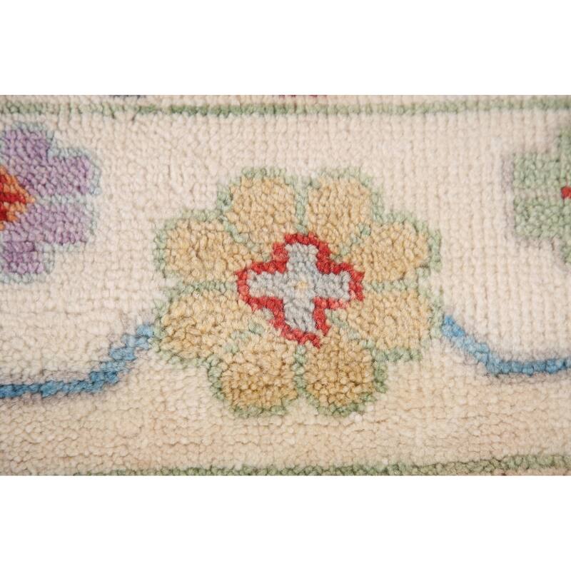 Hand Knotted Oriental 100% Wool Carpet Transitional All-Over Beige & Ivories Oushak Area Rug - 17' 10'' X 9' 1''